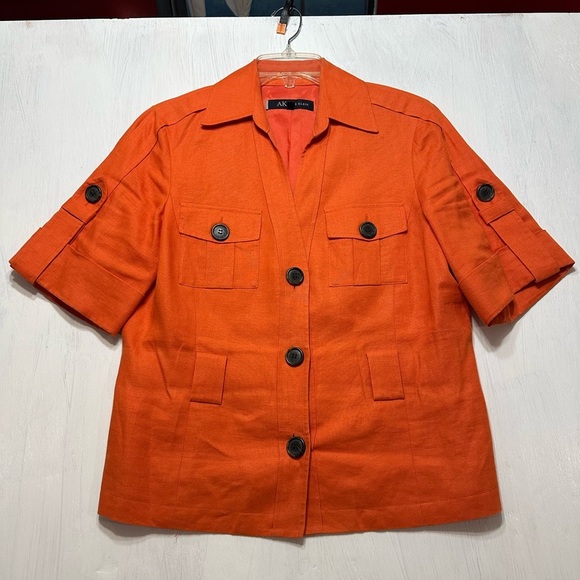 Anne Klein 100% Linen Blazer Jacket | Orange Red Safari Style | Women’s Size 10 - Picture 1 of 8